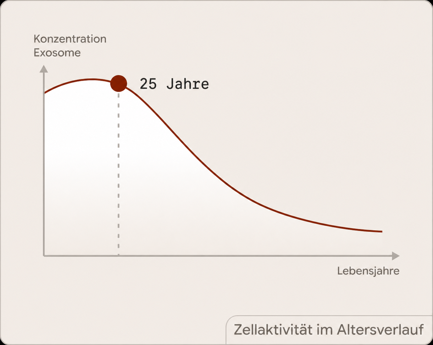Diagramm der Exosomenkonzentration im Altersverlauf mit Wendepunkt bei 25 Jahren