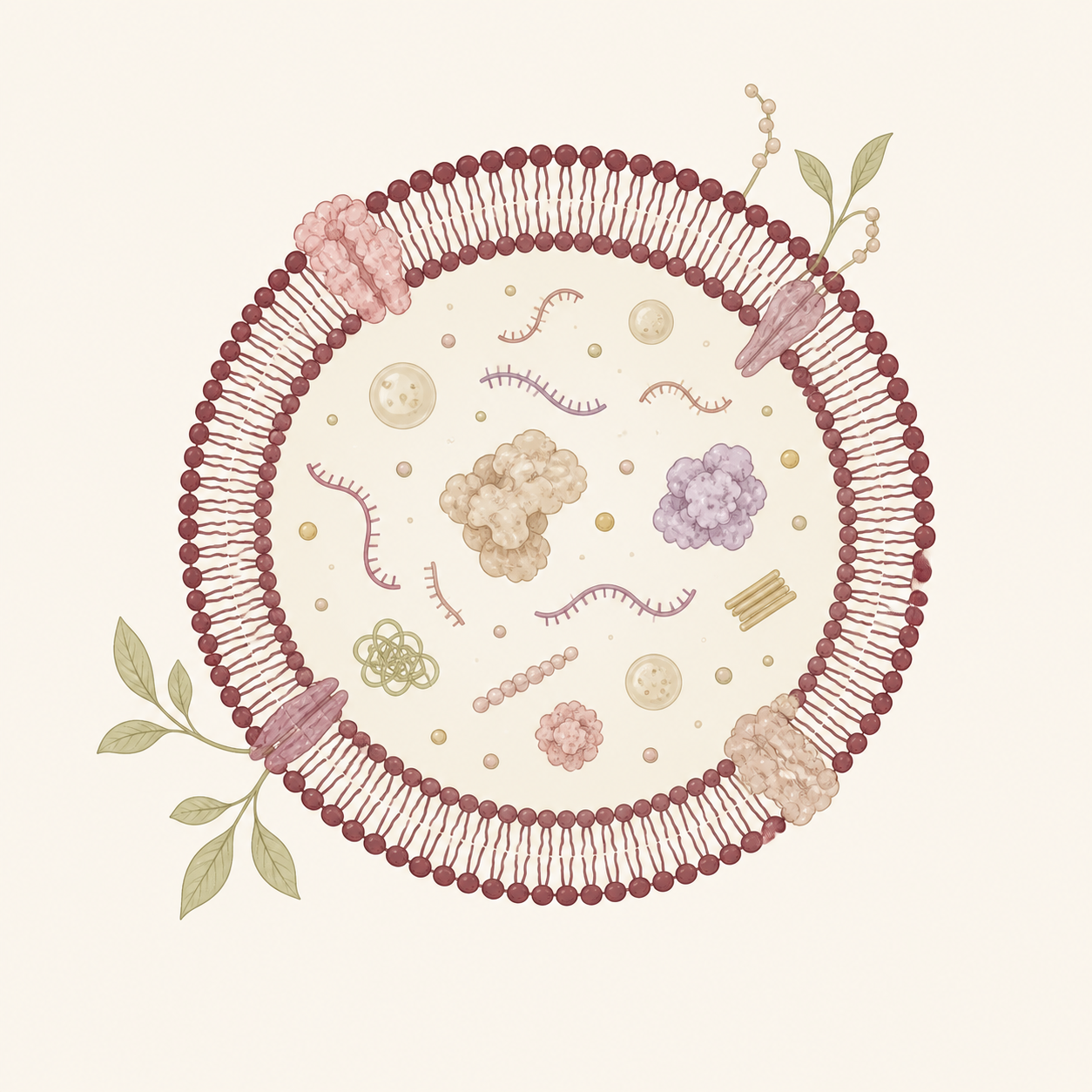 Schematische Illustration eines pflanzenbasierten Exosoms mit Lipiddoppelschicht und biologischer Fracht